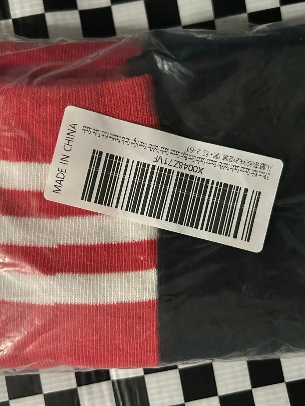 Amazon Kids Athletic Knee High Socks - Red & Black with White Stripes